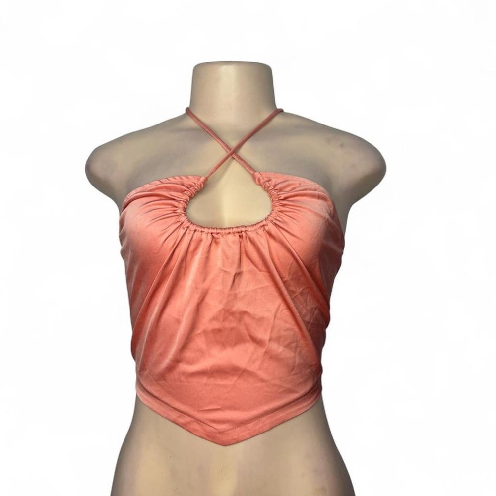 Coral Satin Halter Crop Top